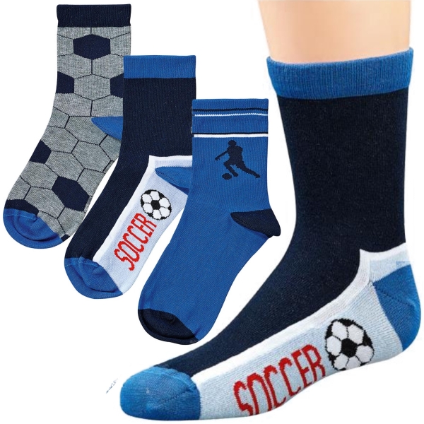 6 Paar Kinder-Socken 31-34 Jungen mit Soccer Motive | Coole Jungen Socken